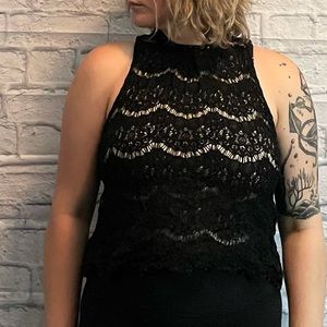High neck lace crop top